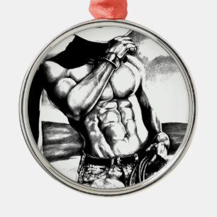 Men Fine Art Cowboy Bodybuilding Cool Metal Tree Decoration