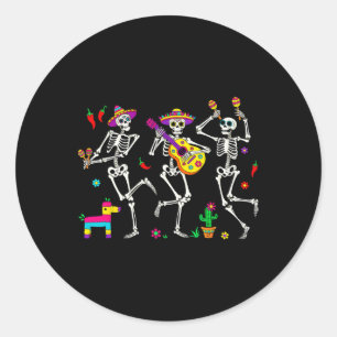Men Funny Skeleton Dancing Guitar Pinata Cinco De Classic Round Sticker