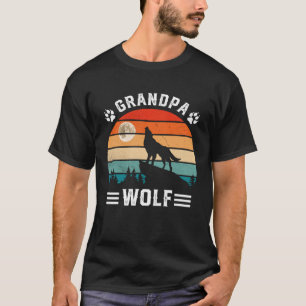 Men Grandpa Wolf Father's Day Moon Night Vintage P T-Shirt