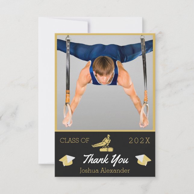 Men Gymnast Modern Photo graduation class of Thank You Card (Front)