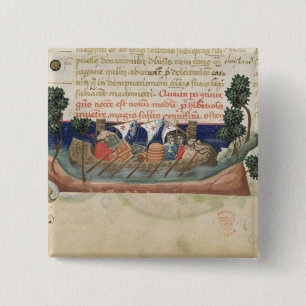 Men in a boat taking supplies to the Holy Land 15 Cm Square Badge