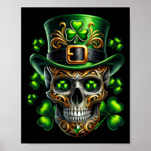 Men Irish Skull Shamrock Leprechaun Ireland St Pat Poster
