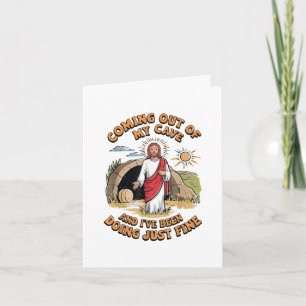 Men Jesus Coming Out of My Cave Holiday Card
