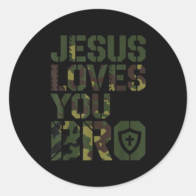 Men Jesus Loves You Bro Funny Christian Boy Godson Classic Round Sticker (Front)