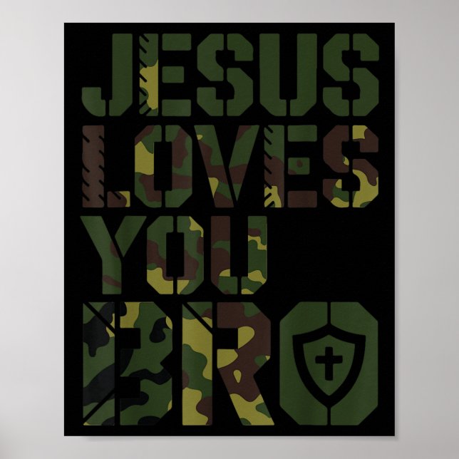 Men Jesus Loves You Bro Funny Christian Boy Godson Poster (Front)