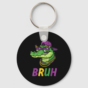 Men Kids Mardi Gras Alligator Face Bruh Key Ring