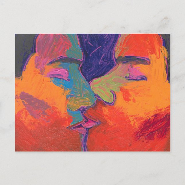 Men Kissing Colourful Postcard (Front)