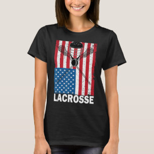 Men Lacrosse American Flag Lax Helmet Sticks 4th O T-Shirt