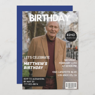 Men Magazine Navy blue Photo 82nd birthday  Invitation