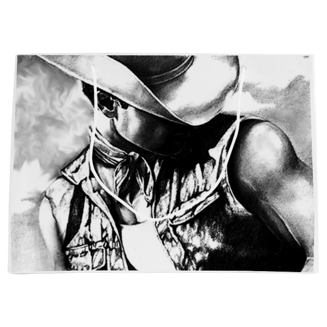 Men Masculine Manly Cool Cowboy Charcoal Drawing  Large Gift Bag (Front)