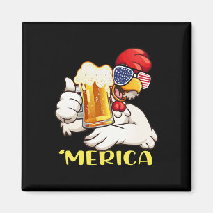 Men Merica Funny Chicken With Beer American Flag 4 Magnet