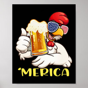 Men Merica Funny Chicken With Beer American Flag 4 Poster