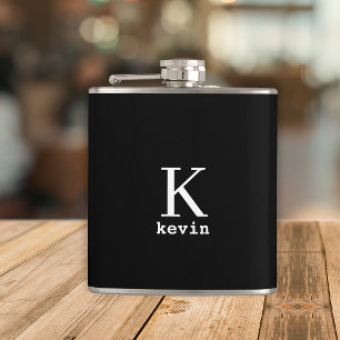 Men monogram modern black and white personalised hip flask