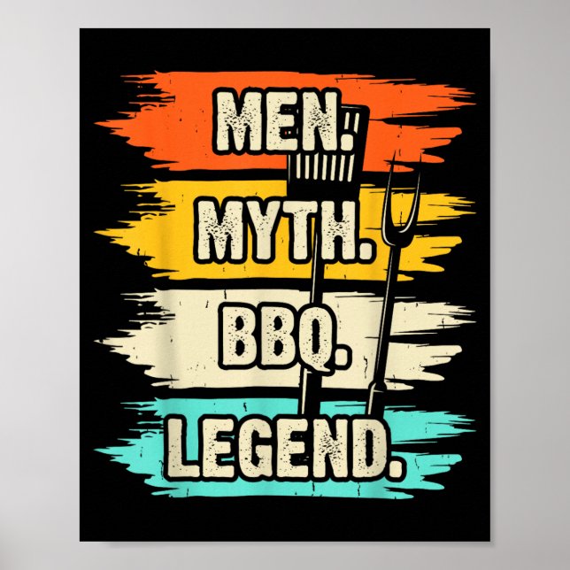 Men Myth Bbq Legend Backyard Grill Master Dad Poster (Front)