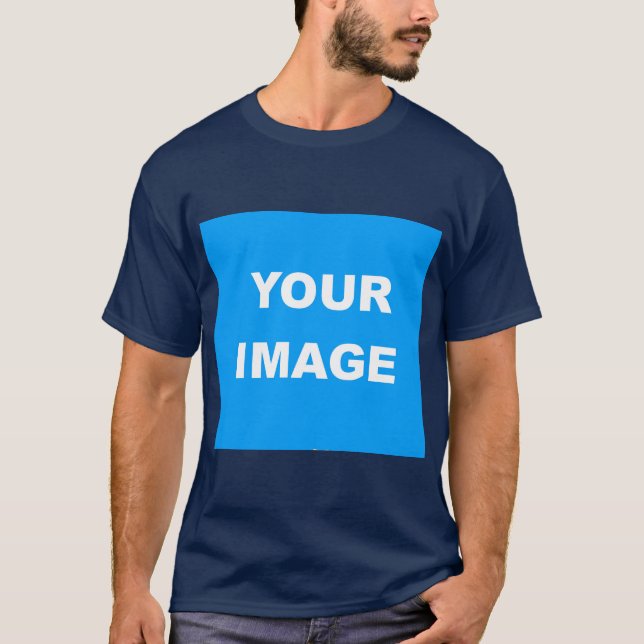 Men Navy Blue Add Your Image Photo Logo T-Shirt (Front)