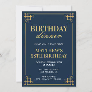 Men Navy blue Birthday dinner 58th birthday  Invitation