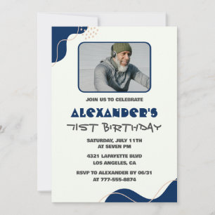 Men Navy White 71st birthday invitations