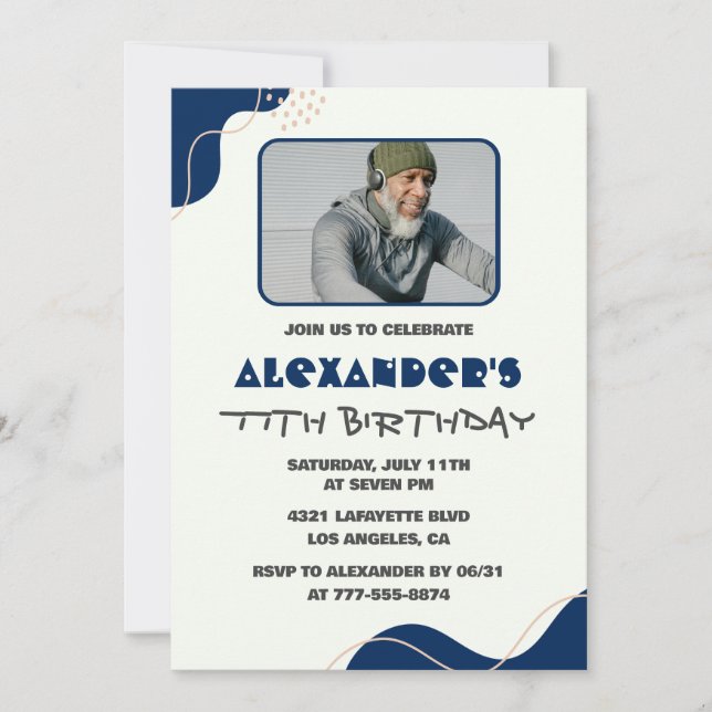 Men Navy White 77th birthday invitations  (Front)