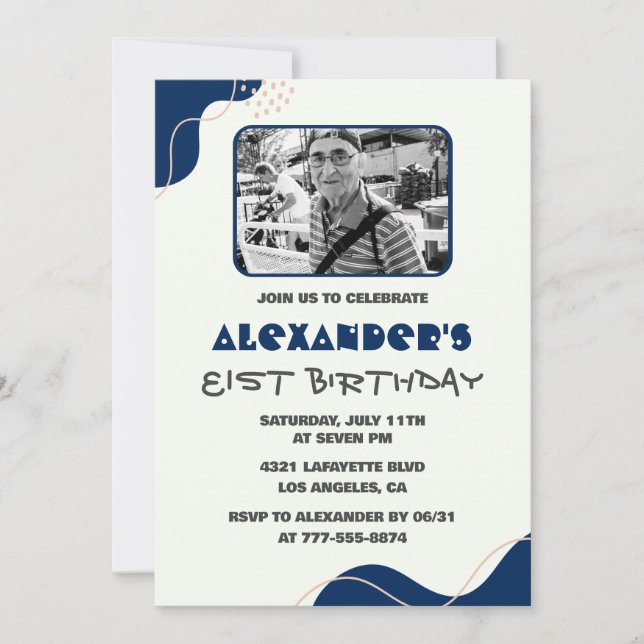 Men Navy White 81st birthday invitations  (Front)