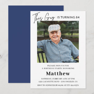 Men Navy White Photo 84th birthday Invitation