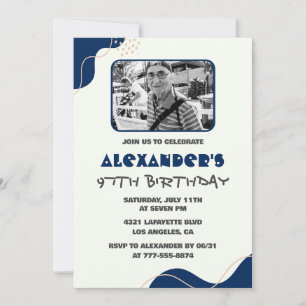 Men Navy White Picture 97th birthday invitations 