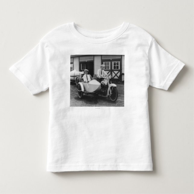 Men on Harley Davidson Motorcycle with Sidecar Toddler T-Shirt (Front)