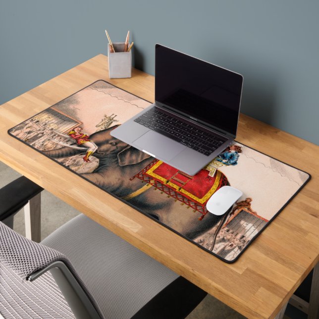 Men Performing A Circus Act With An Elephant. Desk Mat (Office 2)