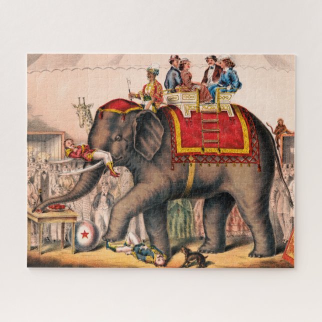 Men Performing A Circus Act With An Elephant. Jigsaw Puzzle (Horizontal)