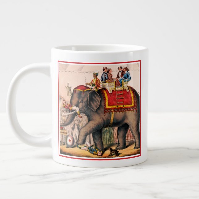 Men Performing A Circus Act With An Elephant. Large Coffee Mug (Left)