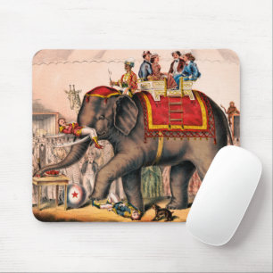 Men Performing A Circus Act With An Elephant. Mouse Pad