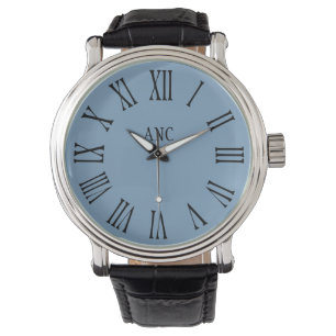 Men Personalised Initials Roman Numeral Blue Watch
