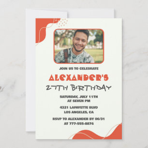 Men Photo 27th birthday invitations Modern Red