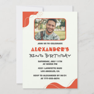 Men Photo 32nd birthday invitations Modern Red