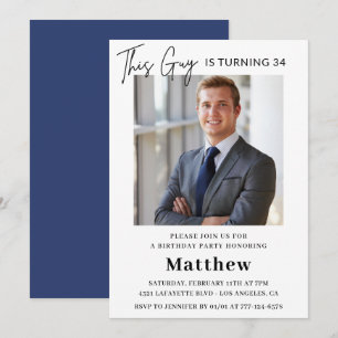 Men Photo 34th birthday invitations Navy blue