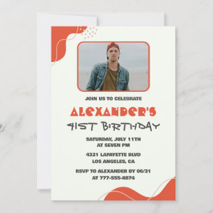 Men Photo 41st birthday invitations Modern Red