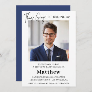 Men Photo 42nd birthday invitations Navy blue