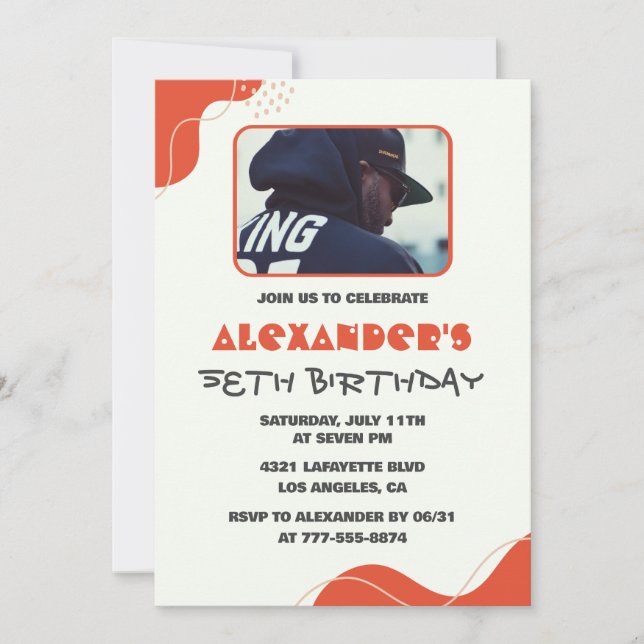 Men Photo 58th birthday invitations Modern Red (Front)