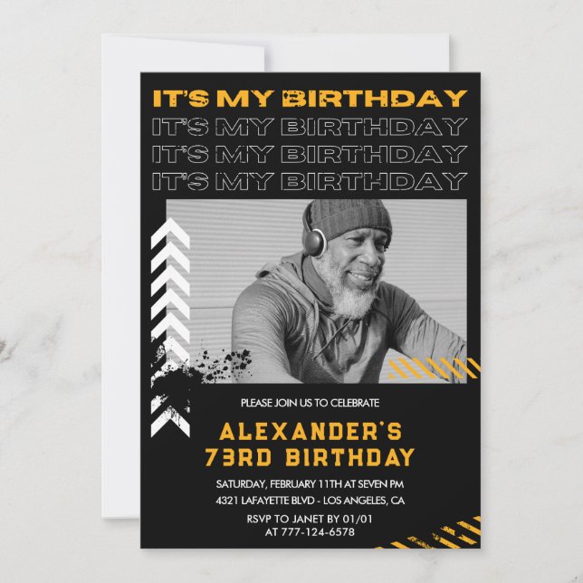 Men Photo Black 73rd birthday invitations  (Front)
