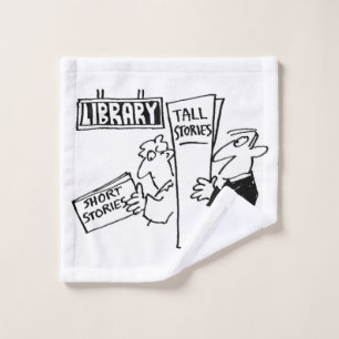 Men Reading Books in a Library Cartoon Wash Cloth
