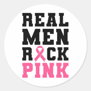 Men Rock Pink Breast Cancer Awareness Classic Round Sticker