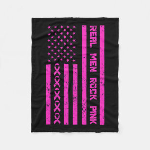 Men Rock Pink Ribbon Breast Cancer Awareness Ameri Fleece Blanket
