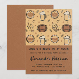 Men Rustic Beer 39th birthday invitations 