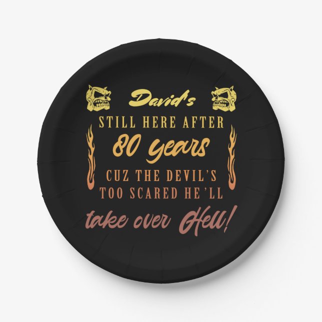 Men’s 80th Birthday Humour Paper Plate (Front)
