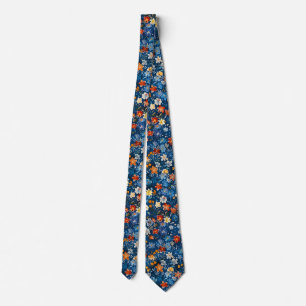 Men’s Blue Botanical Watercolour Print Neck Tie