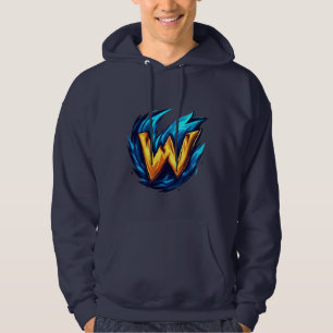 Men,s Blue Flame Letter W Gaming Hoodie