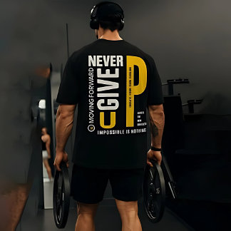 Men’s Gym Workout T-Shirt – “Never Give Up” Tri-Blend Shirt