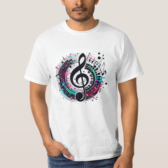 Men’s Rainbow Music Note Futuristic Fun T-Shirt (Front)