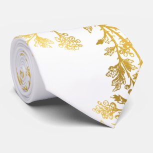 Men’s White Gold Leaf Stems Suit Necktie