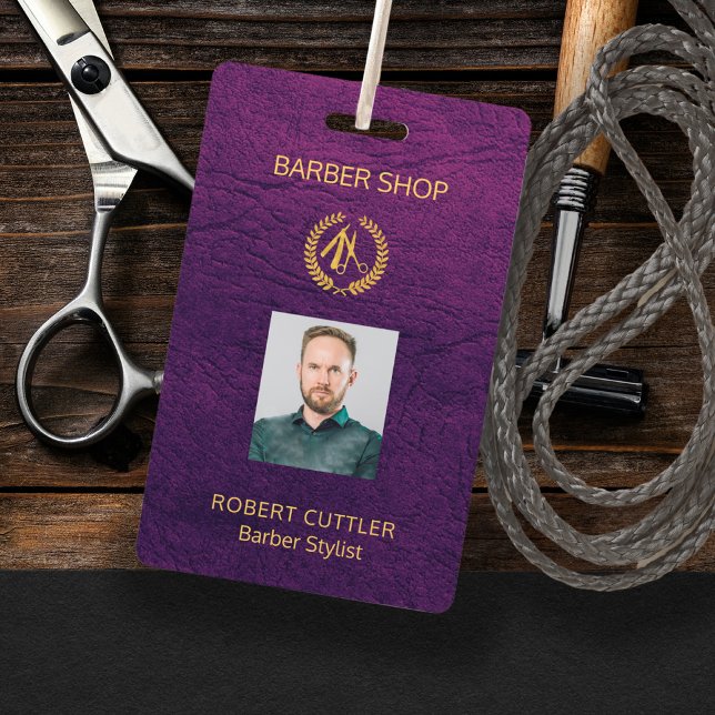 Men salon barber personalised employee photo id badge (Creator Uploaded)