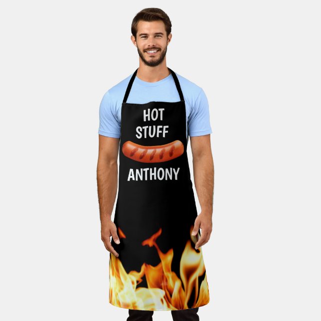 Men Sausage Black Modern Dad Chef BBQ Apron (Worn)